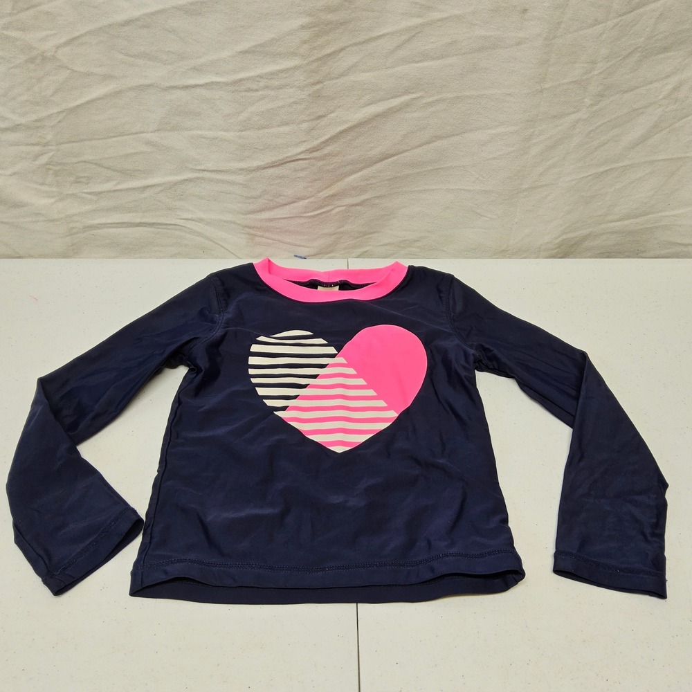 OshKosh B'gosh Rash‎ Guard Girls Size 5 Navy Blue Heart Long Sleeve Swim Shirt